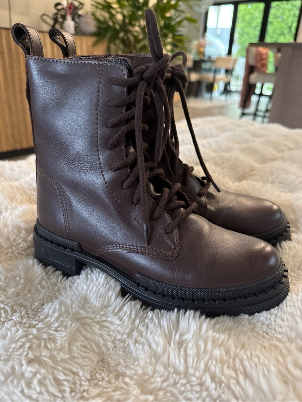 Steve Madden Brown Lace-Up Combat Boots